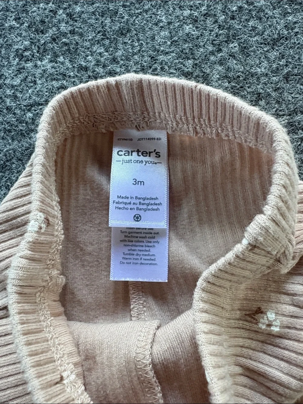 Carter's Ribbed Baby Bodysuit and Leggings in Light Beige - Floral - Size 3 mo